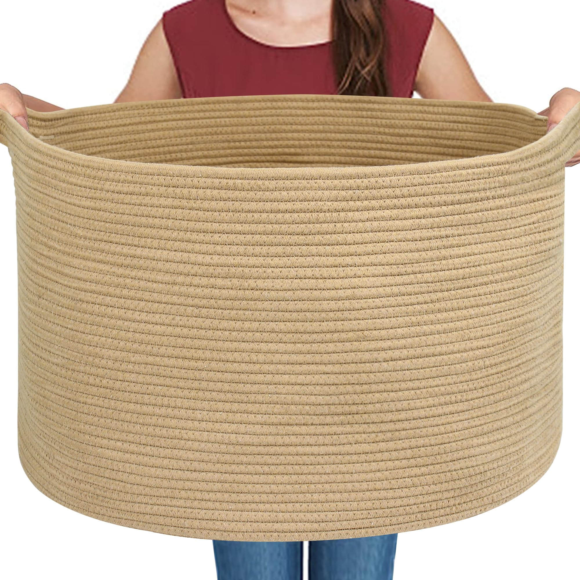 MEGASKET Extra Large Storage Basket in 22x22x14 for easy blanket and throw storage