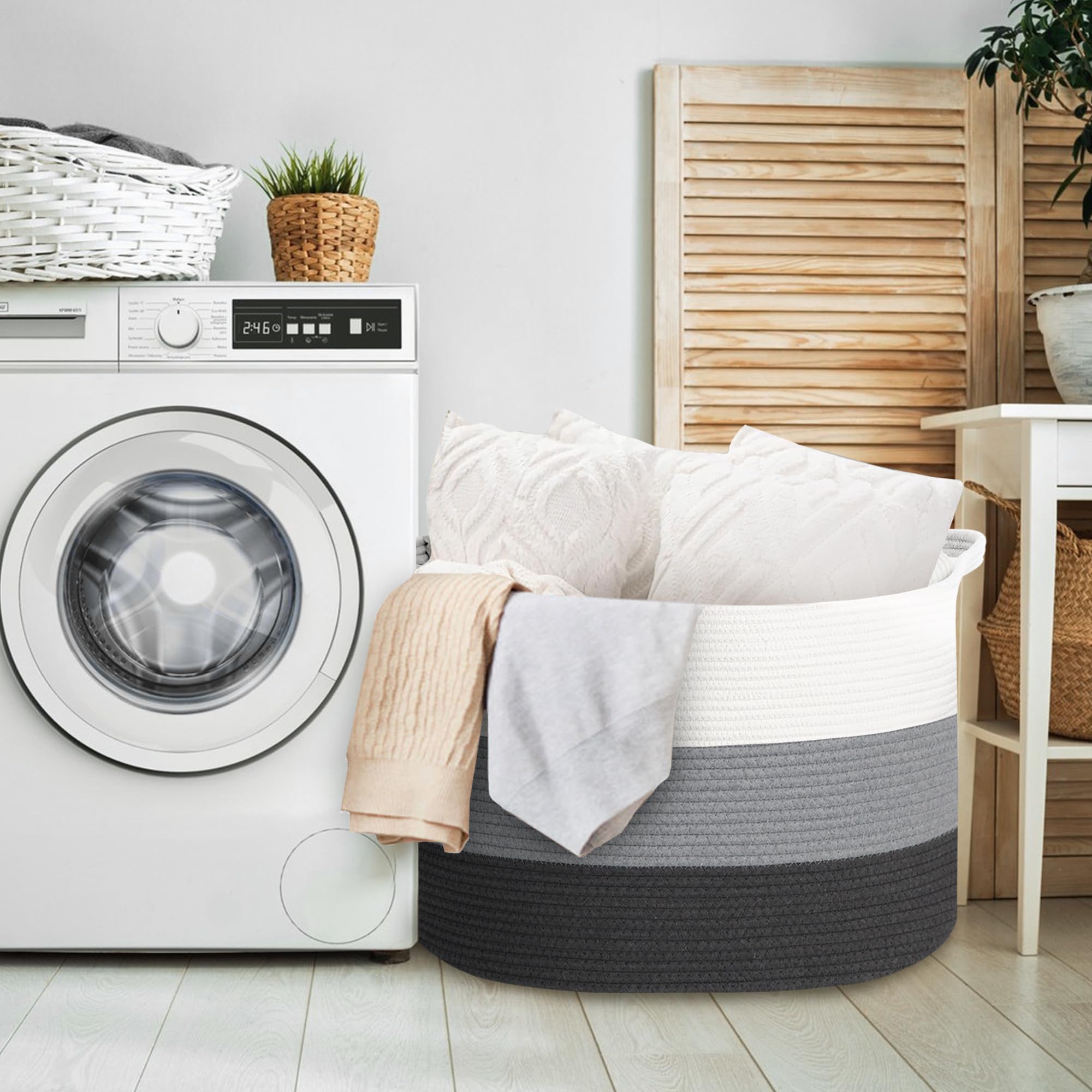 MEGASKET fold-flat cotton rope basket cleans easily and travels well as a hamper.