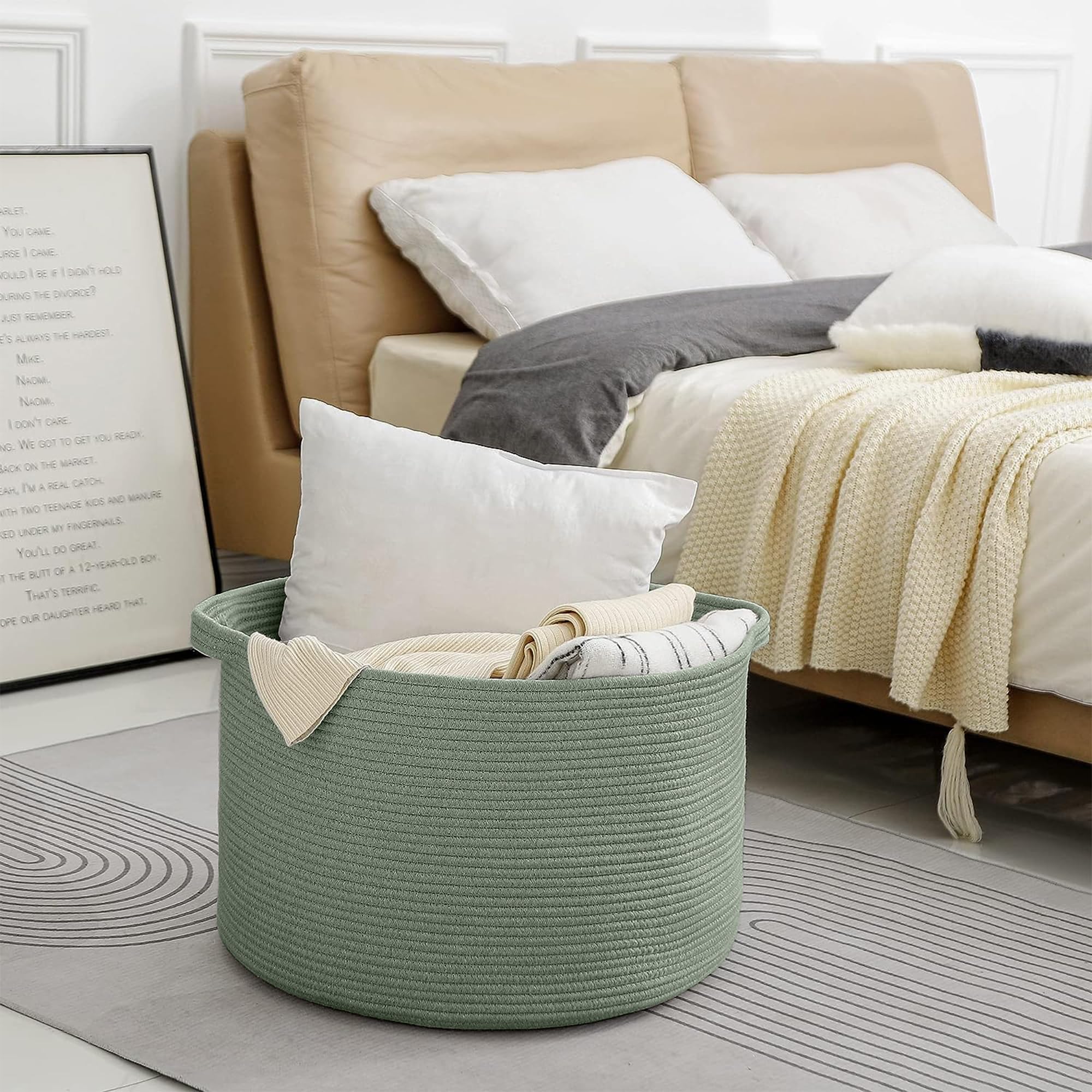 MEGASKET green basket folded-flat use proves versatile for laundry and travel packing.