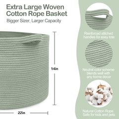 MEGASKET green cotton rope basket texture photo highlights cozy, safe storage for kids toys.