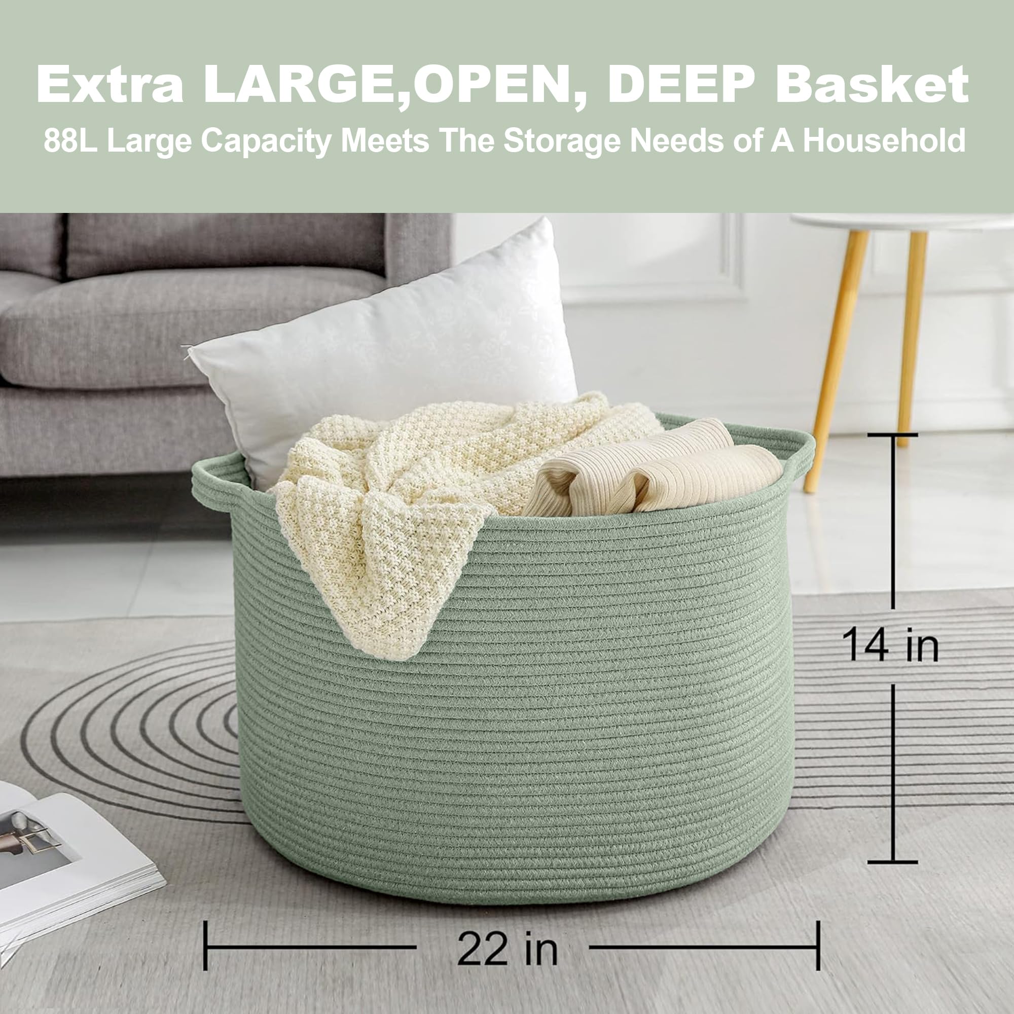 MEGASKET living-room storage basket showcases stylish mossy-green decor for organized spaces.