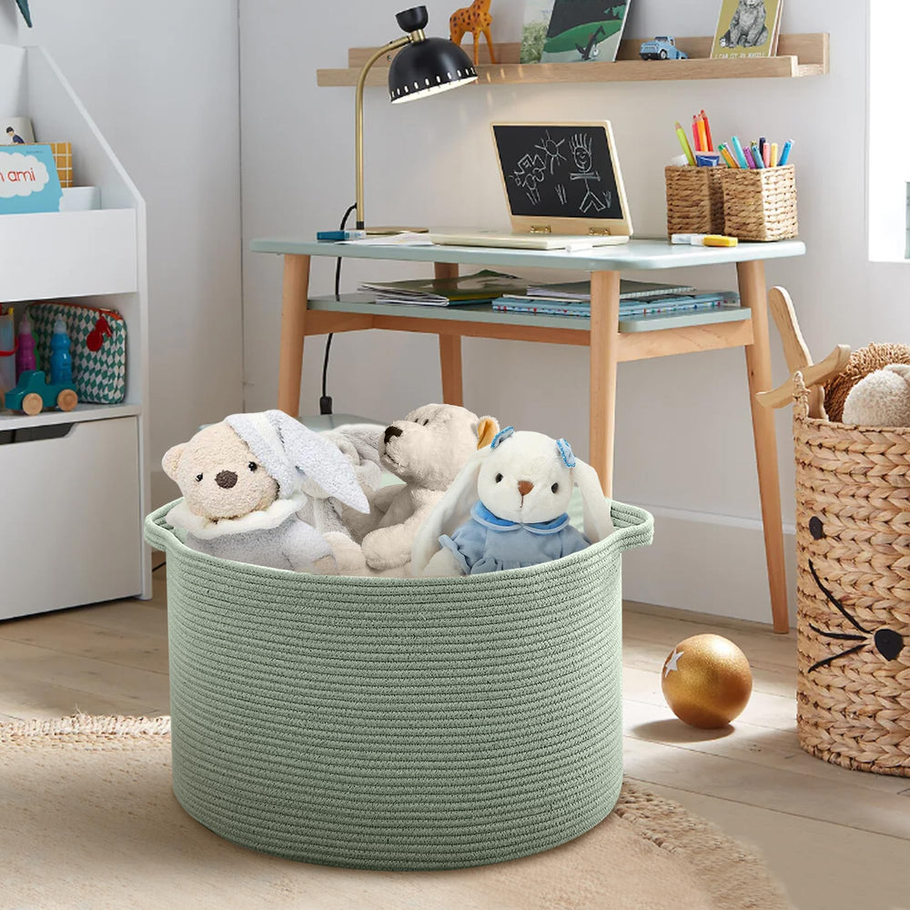 MEGASKET nursery toy storage bin demonstrates large capacity ideal for stuffed animals.