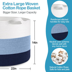 MEGASKET 3-toned blue closeup shows soft cotton rope texture