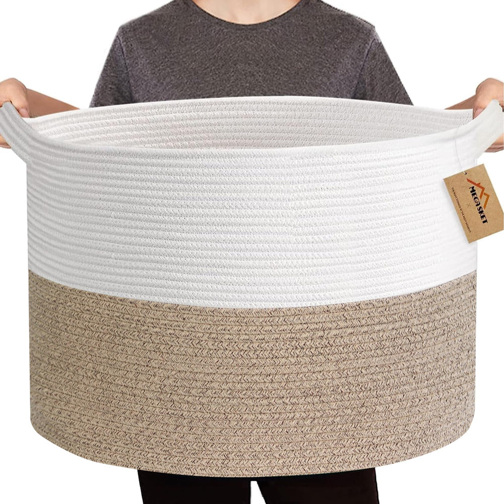 MEGASKET rope basket with blankets keeps living room organized