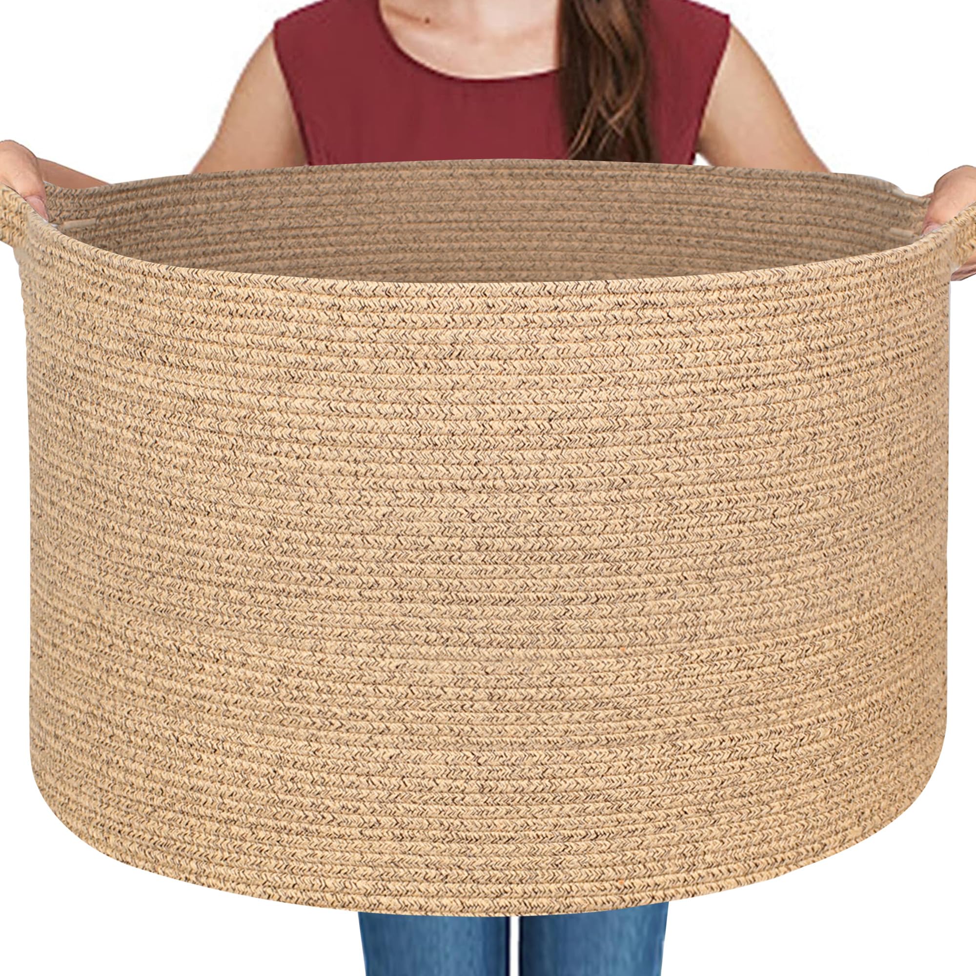 MEGASKET large wicker basket close-up braided cotton rope texture ideal for blanket storage.