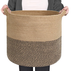 MEGASKET large wicker storage basket with blankets organized in the living room for cozy storage.