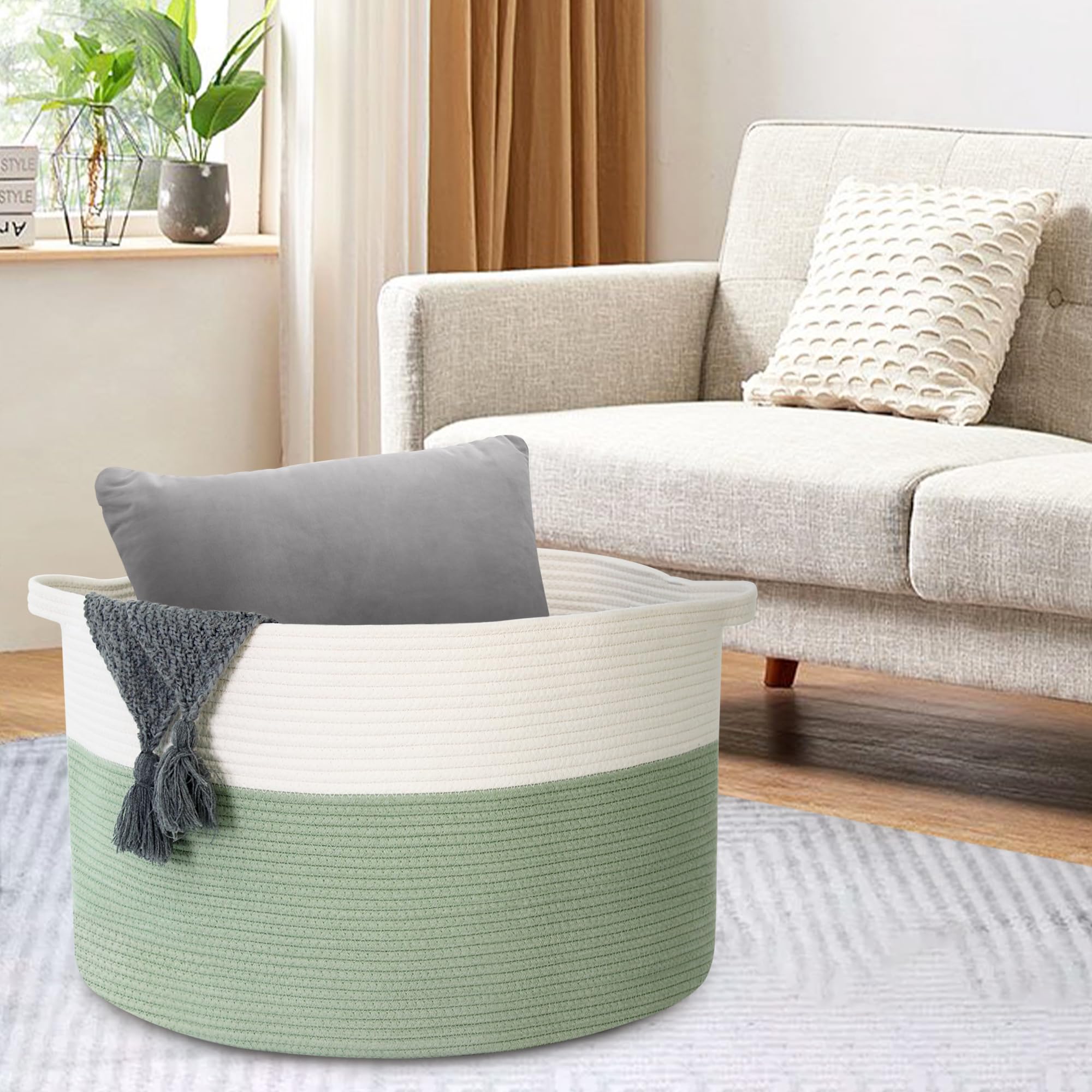 MEGASKET laundry-bedding-bin-green ideal for quick laundry rounds and bedroom organization.