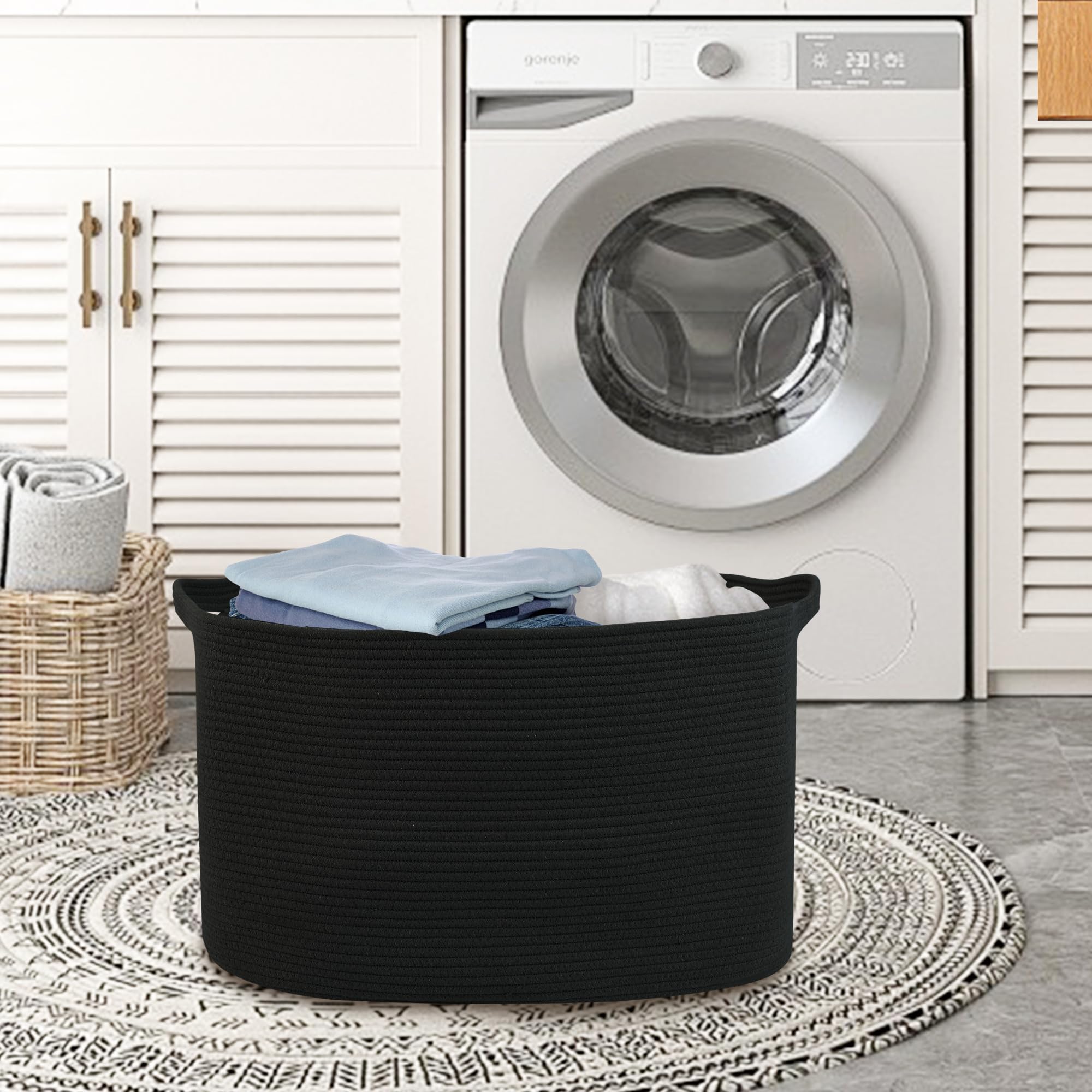 MEGASKET living room organization basket doubles as a decorative storage accent.