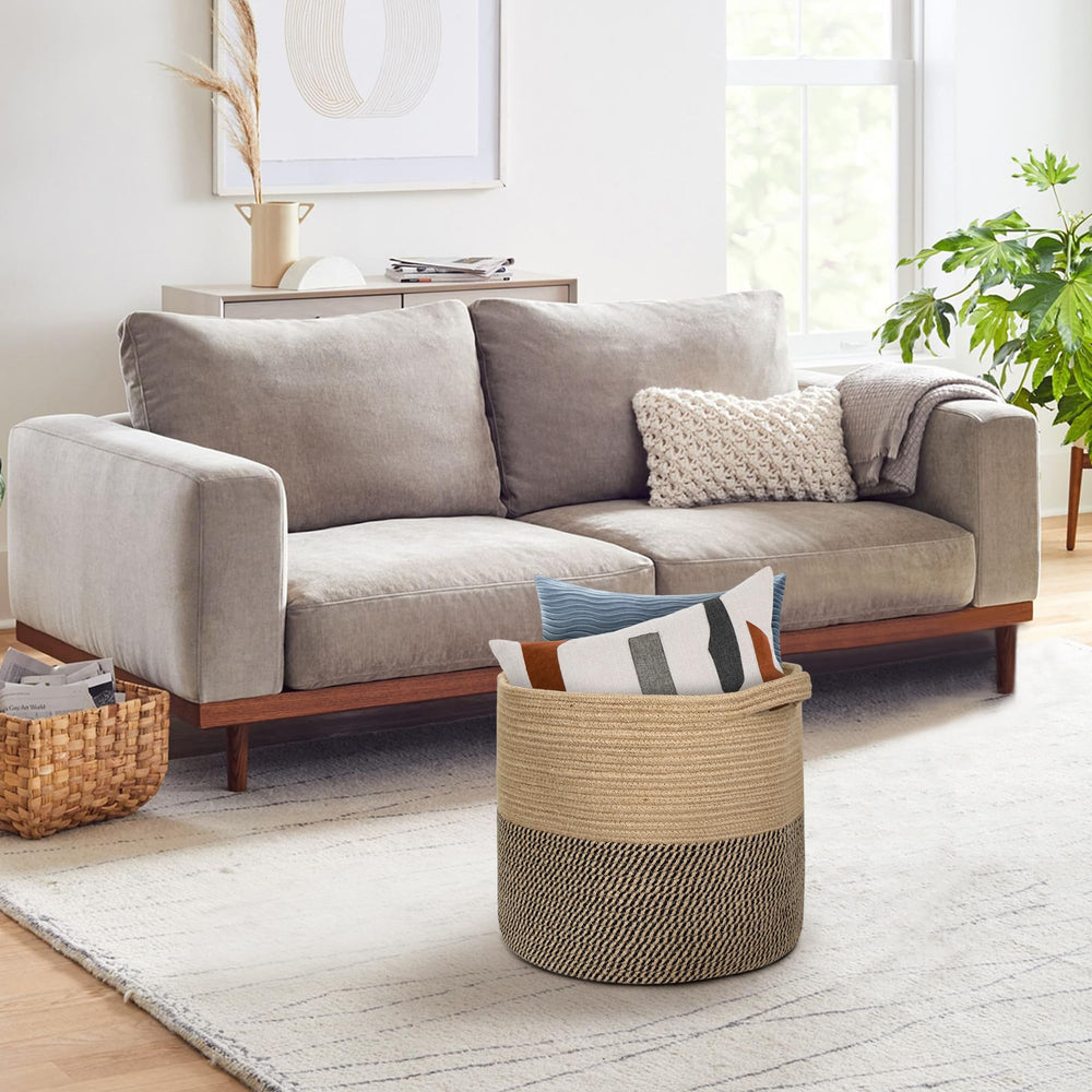 MEGASKET living room storage basket complements decor while concealing clutter beautifully.