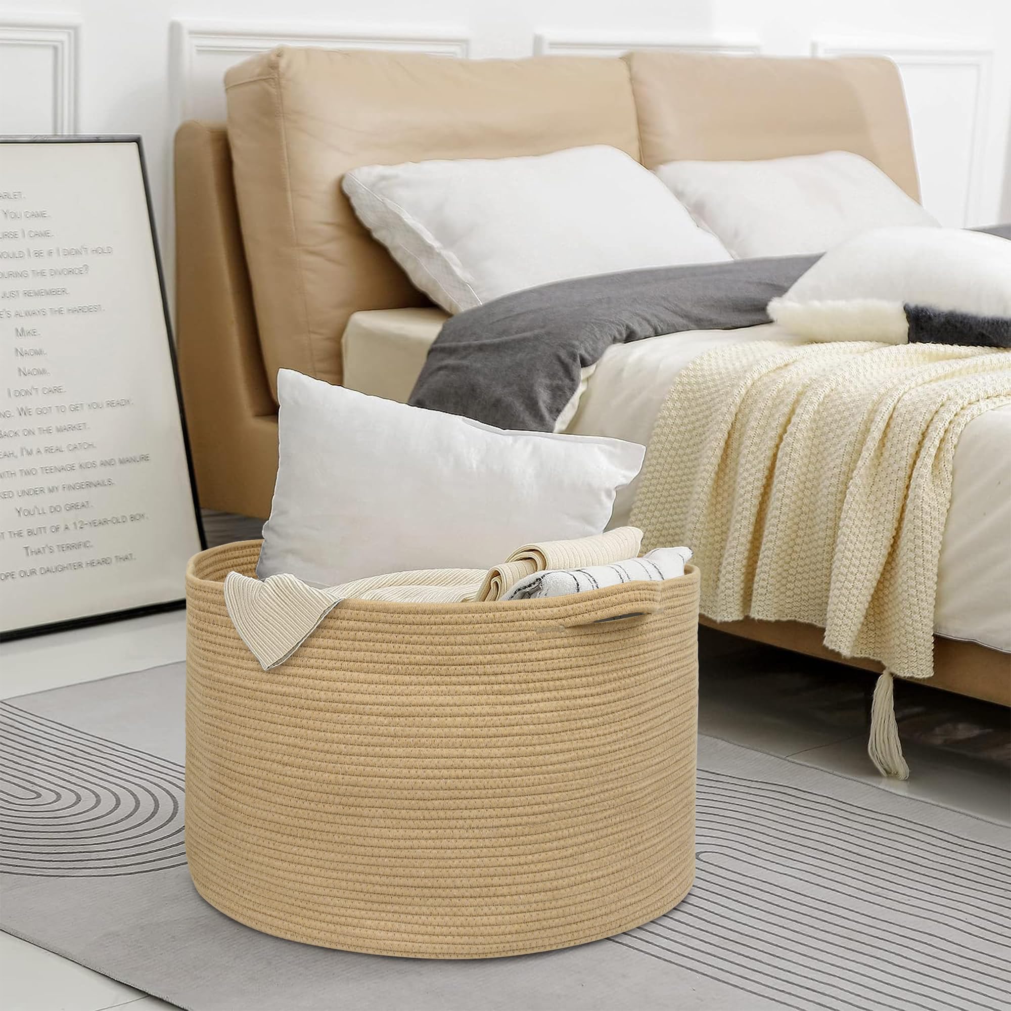 MEGASKET neutral woven basket complements boho and modern décor schemes