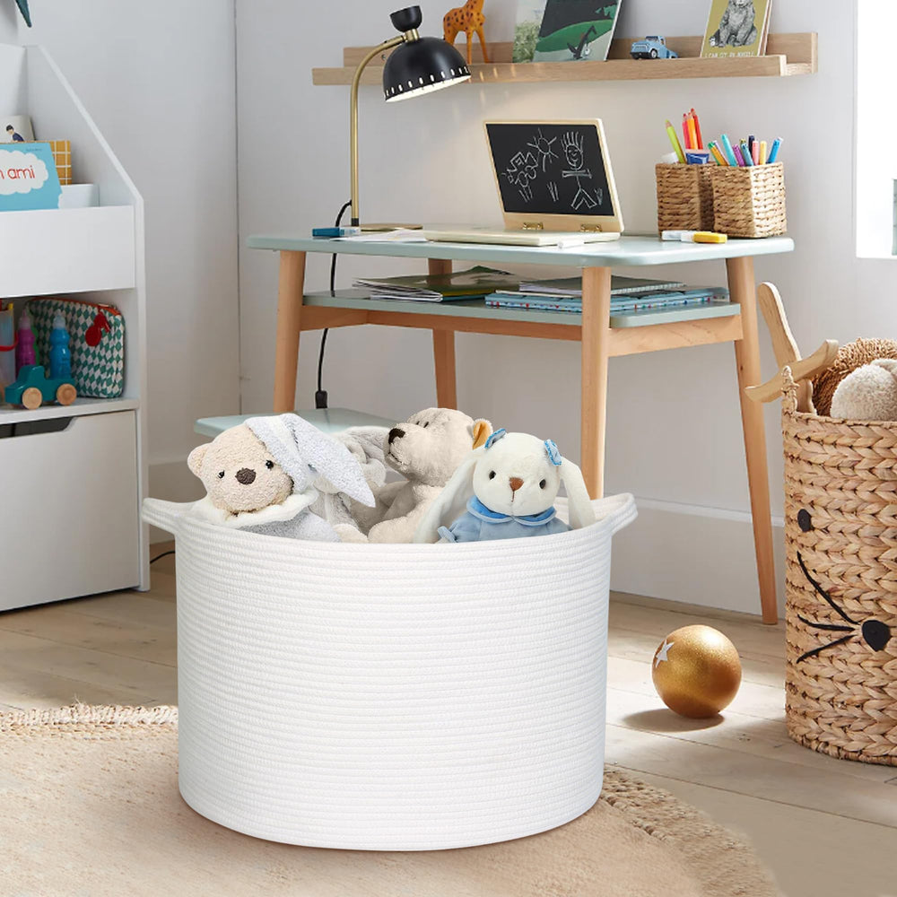 MEGASKET nursery decor white wicker basket complements rooms while stashing plush toys