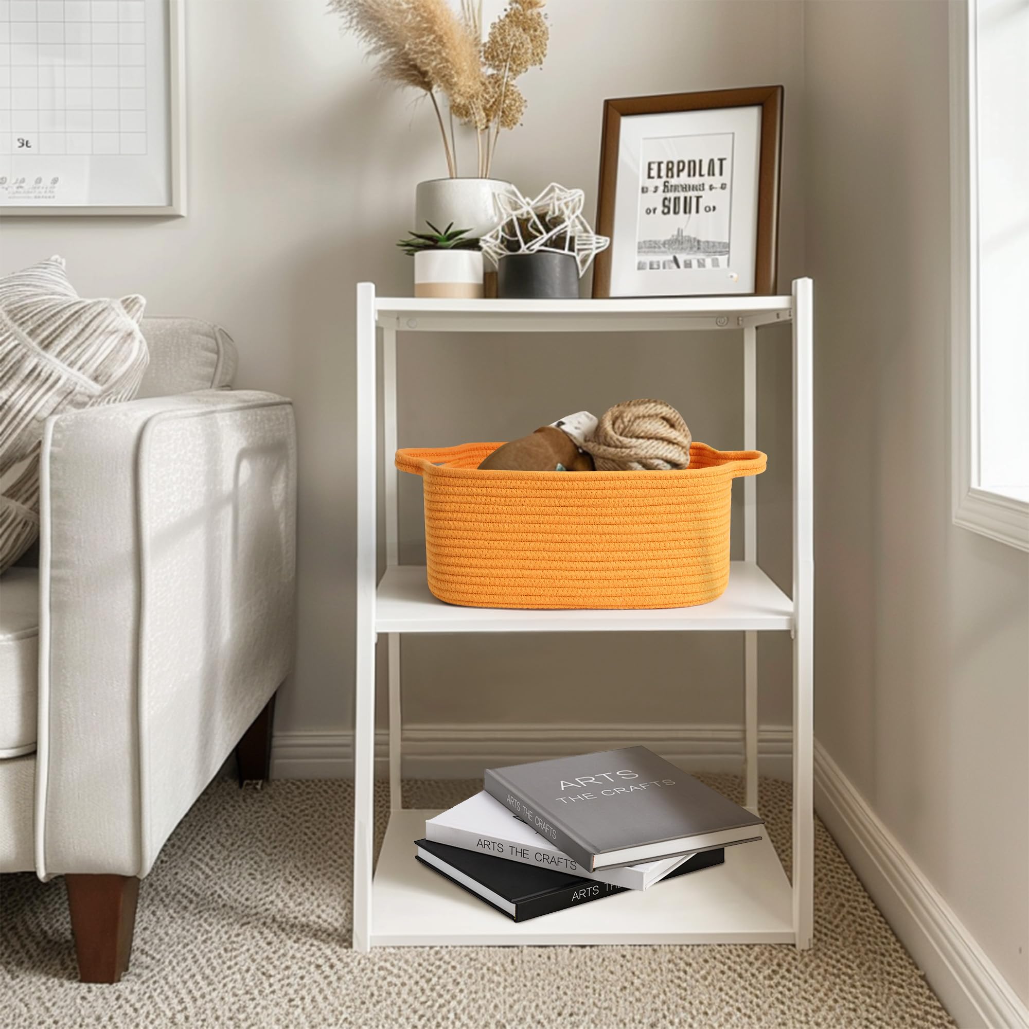 MEGASKET orange bin boosts room decor with warm rustic charm.