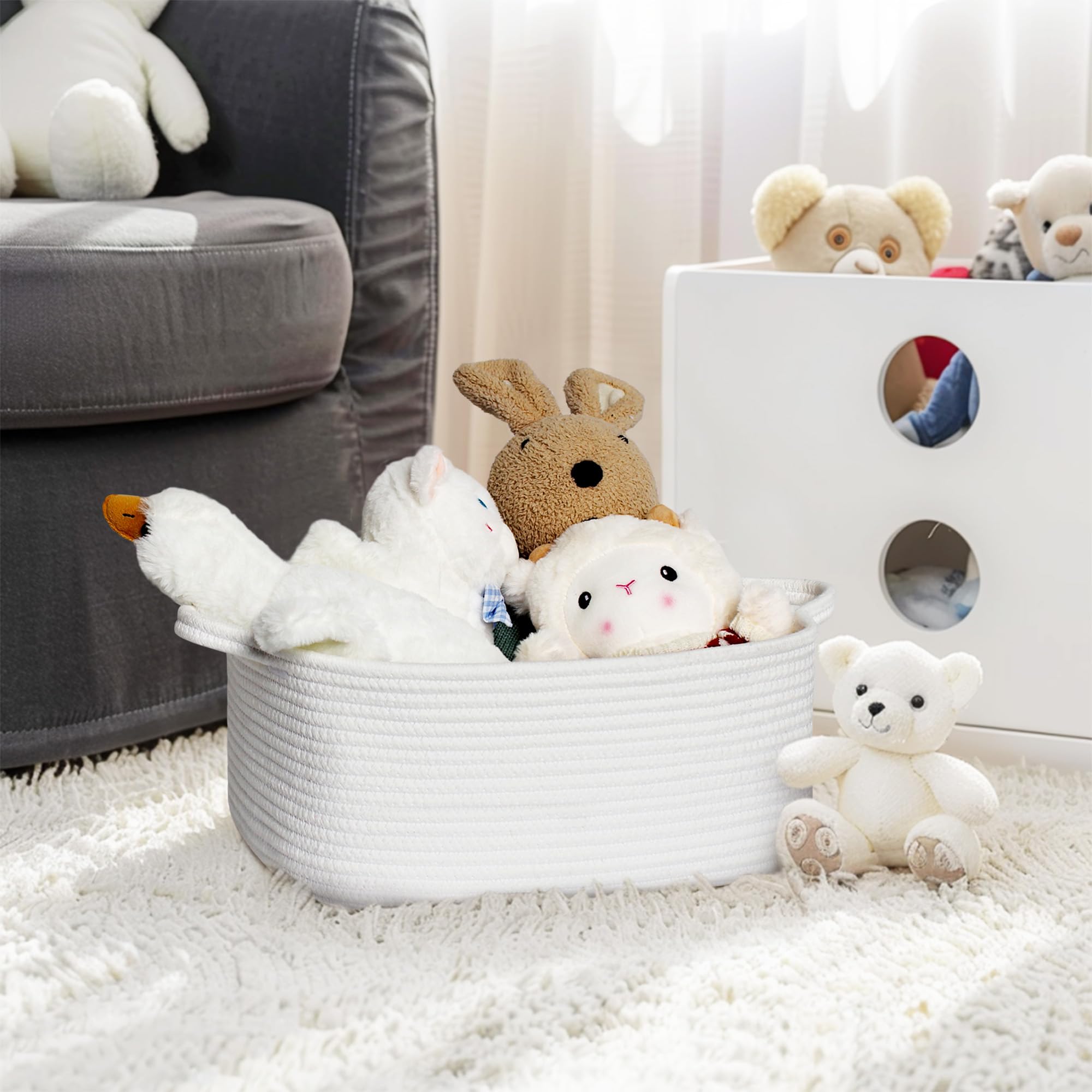 MEGASKET pet toy bin keeps dog and cat toys organized with cozy texture.