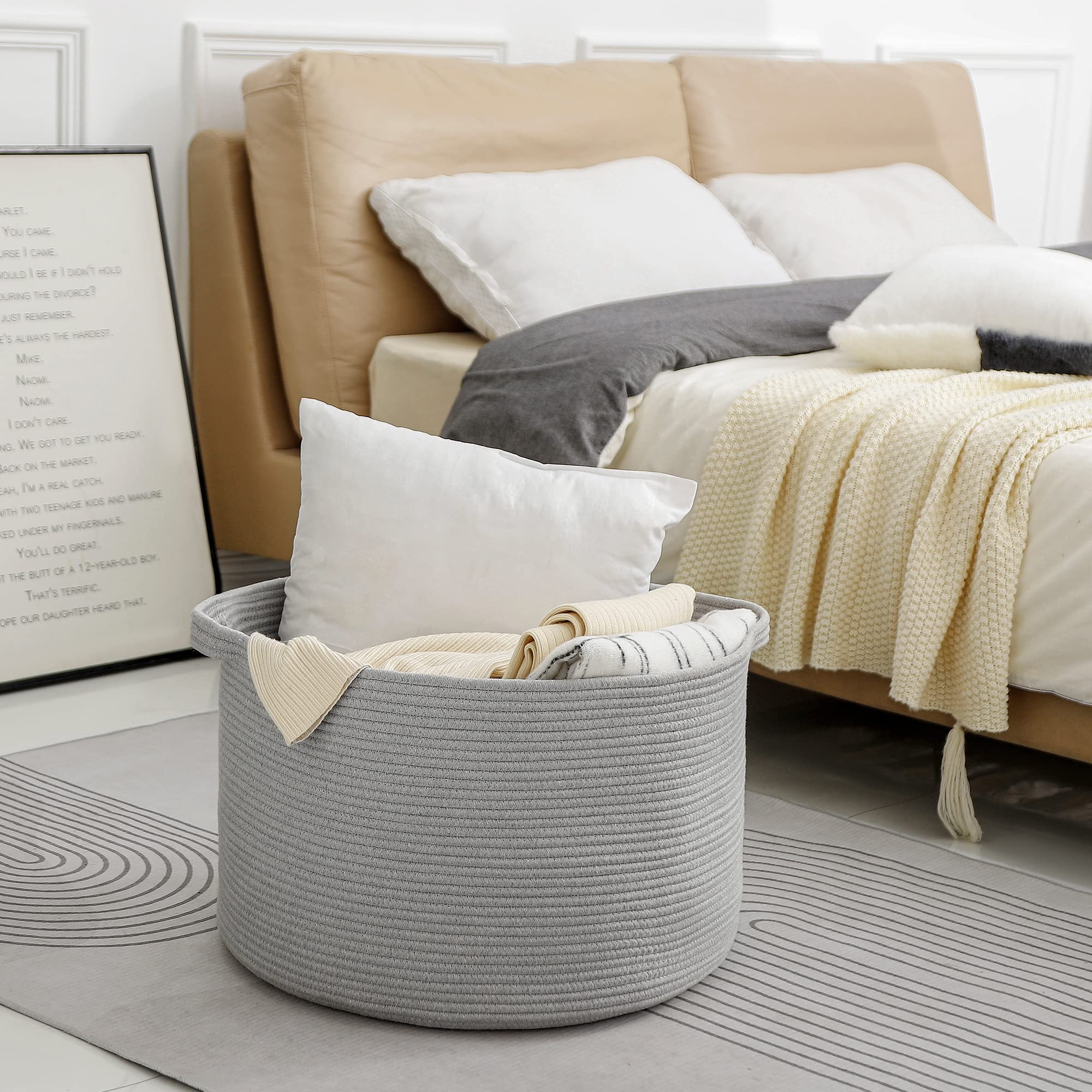 MEGASKET folding laundry basket doubles as decorative pillow storage