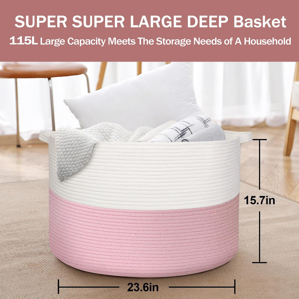 MEGASKET pink basket cotton rope emphasizes natural material and soft touch for kids.