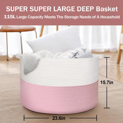 MEGASKET pink basket cotton rope emphasizes natural material and soft touch for kids.