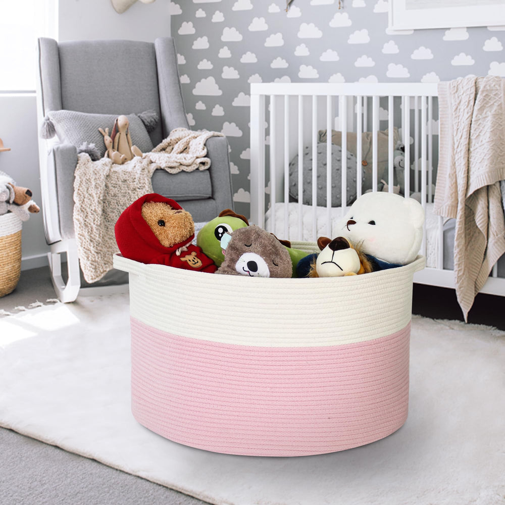 MEGASKET pink storage basket with reinforced handles for easy transport