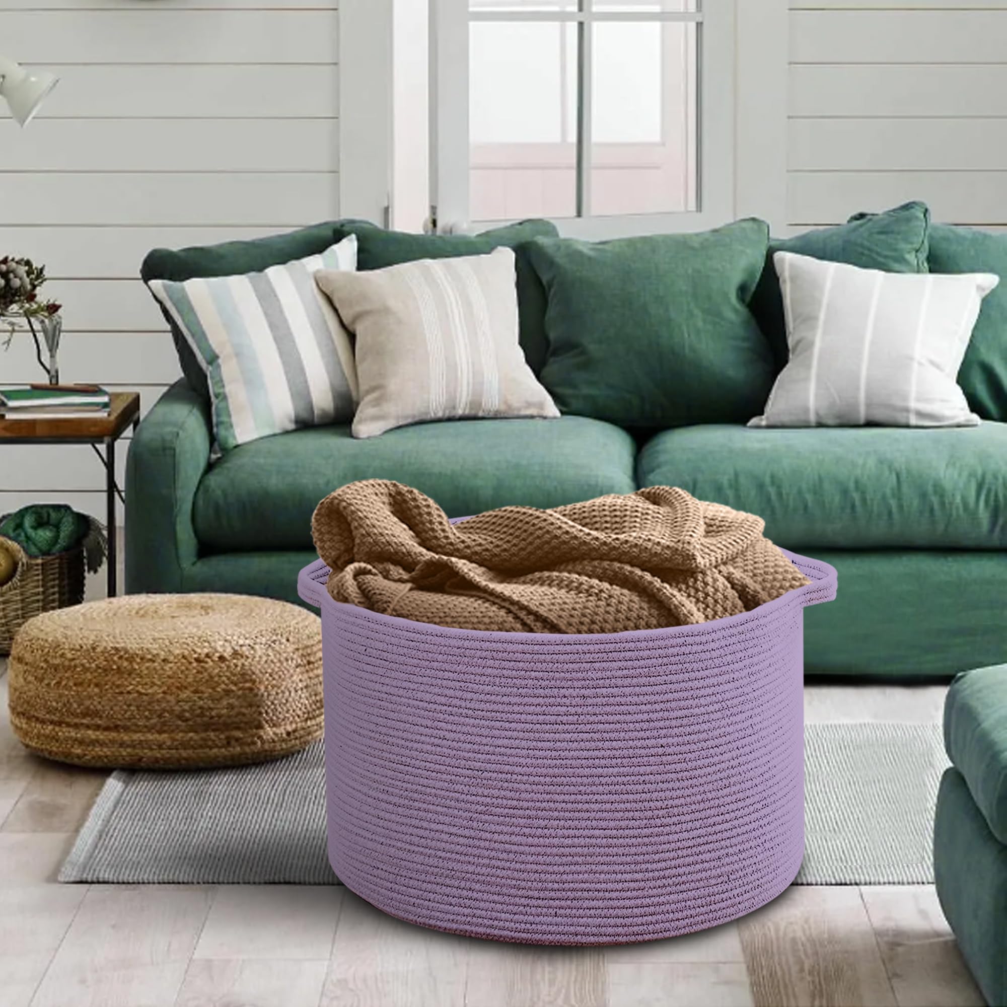 MEGASKET purple rope storage basket folds flat for versatile laundry or toy storage.