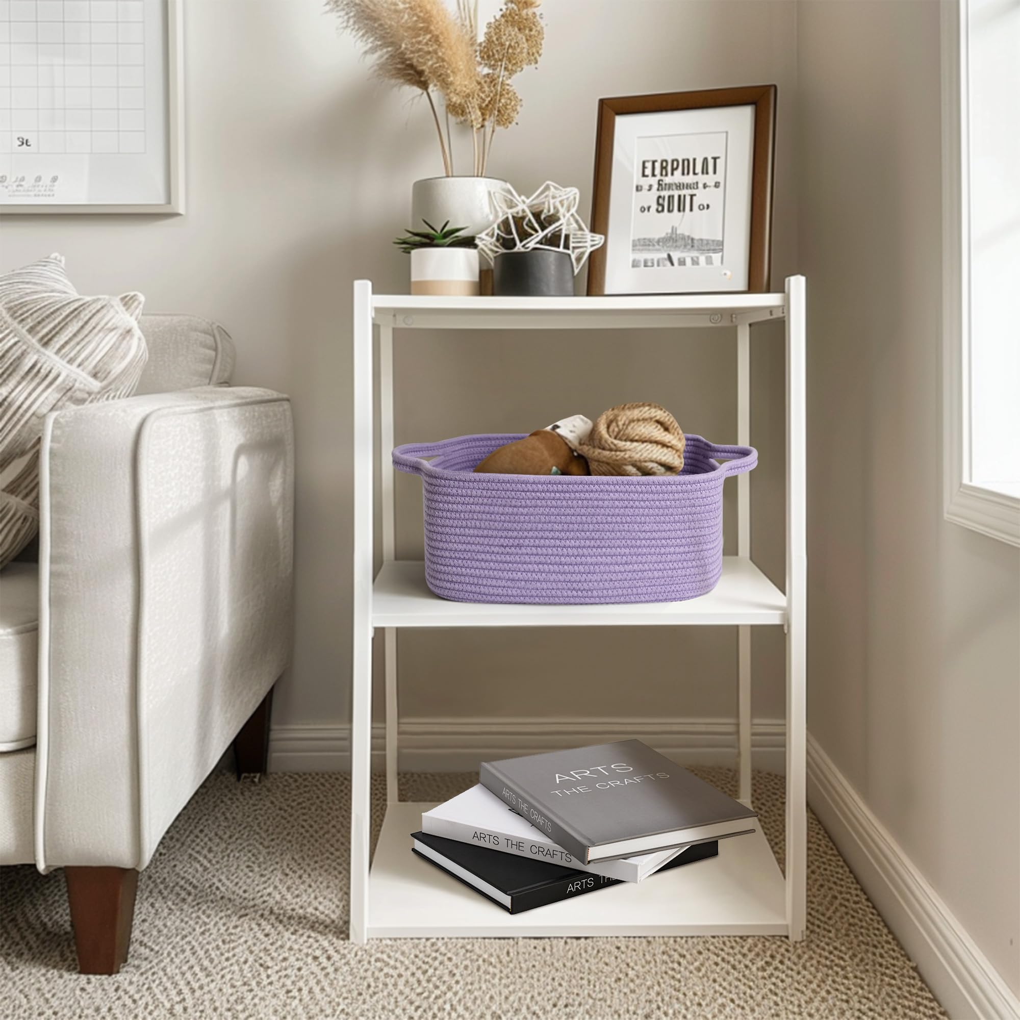 MEGASKET purple woven basket nursery organization keeps essentials tidy.