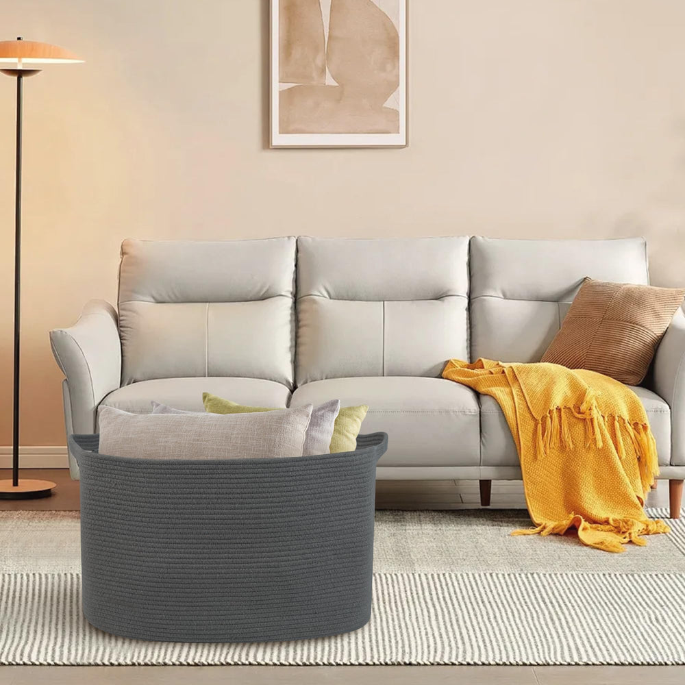 MEGASKET woven basket for blankets and pillows in a living space