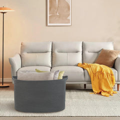 MEGASKET woven basket for blankets and pillows in a living space