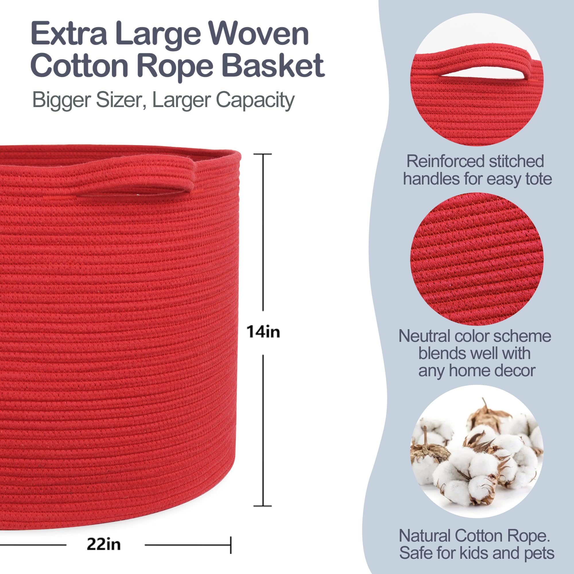 MEGASKET red basket weave close-up shows soft cotton rope texture