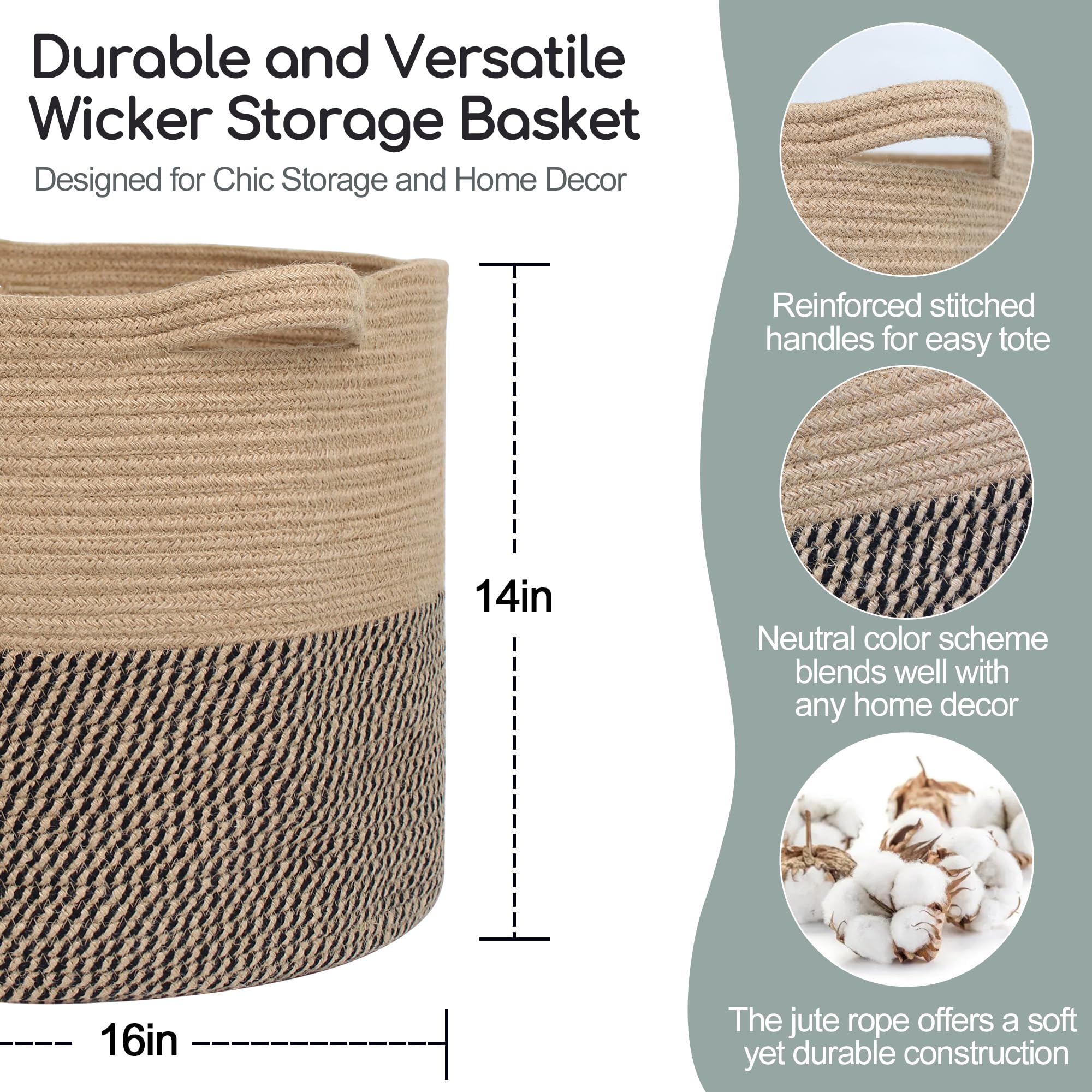 MEGASKET round wicker basket with handles for easy laundry and toy organization.