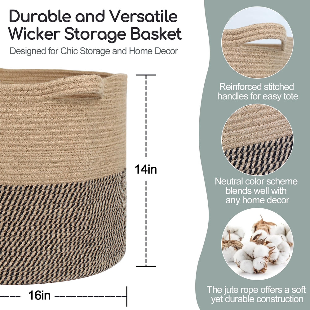 MEGASKET round wicker basket with handles for easy laundry and toy organization.
