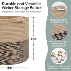 MEGASKET round wicker basket with handles for easy laundry and toy organization.