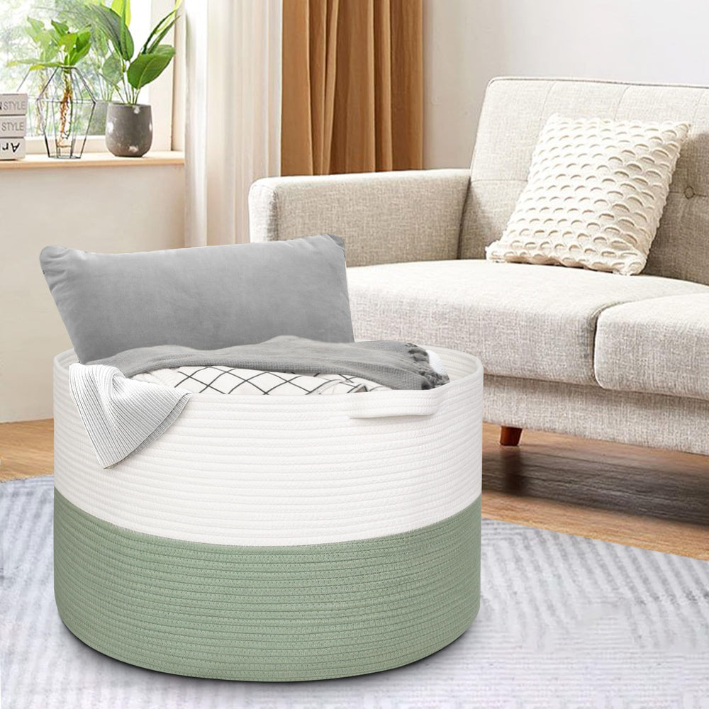 MEGASKET versatile-use-basket demonstrates multipurpose storage for blankets, towels, toys.