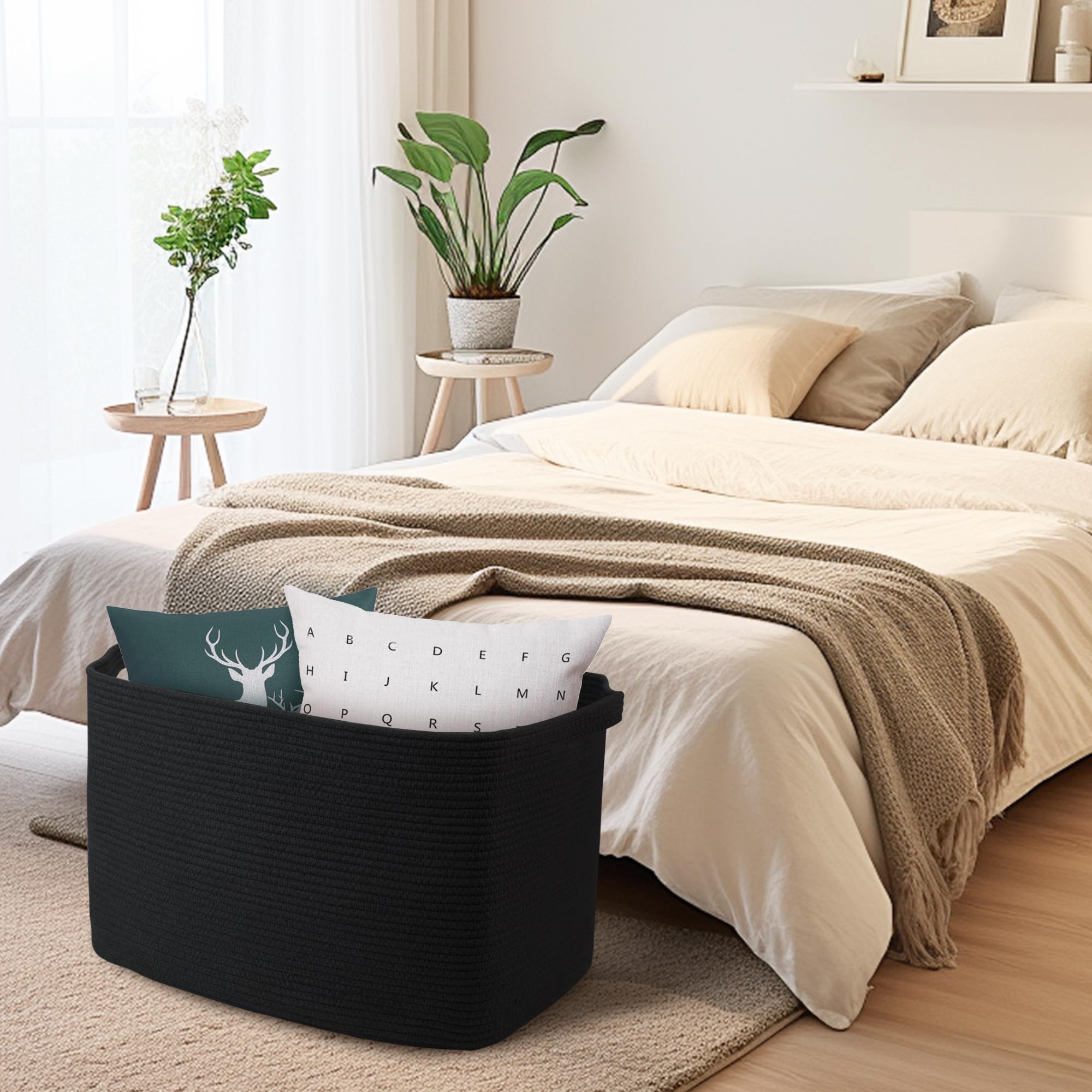 MEGASKET washable cotton rope bin with built-in handles for easy transport.