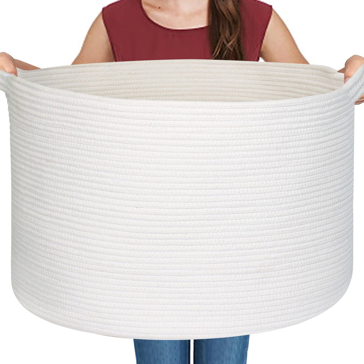 MEGASKET storage basket close-up showing soft cotton rope texture for toy organization