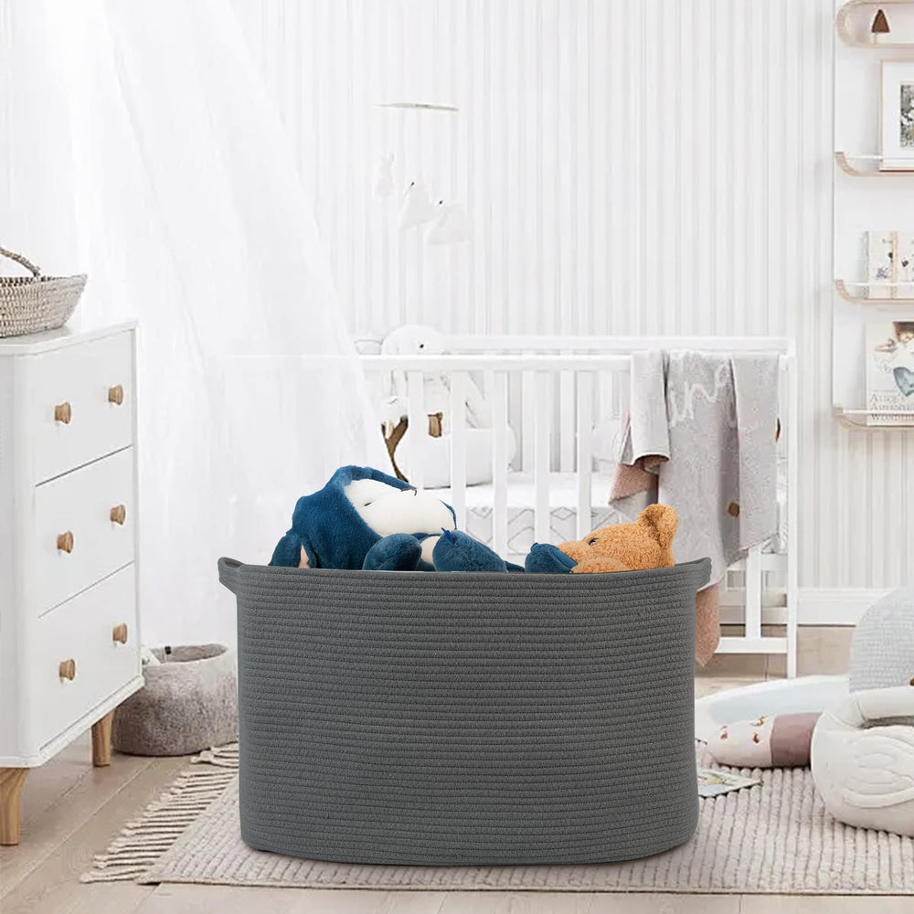 MEGASKET woven storage basket in living room adds decorative warmth