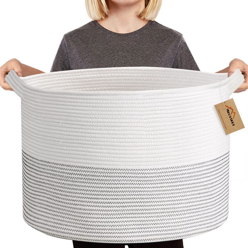 MEGASKET XXXL blanket basket 22x14 inches for easy sofa-side blanket storage.