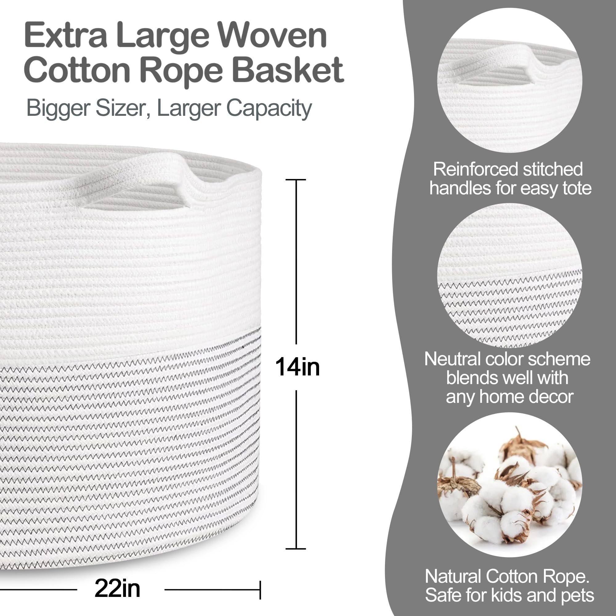 MEGASKET XXXL cotton rope material highlights durable, safe daily storage.