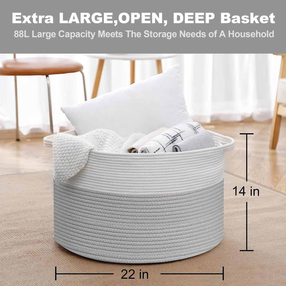 MEGASKET XXXL durable cotton rope basket offers soft texture and safe storage near floors.