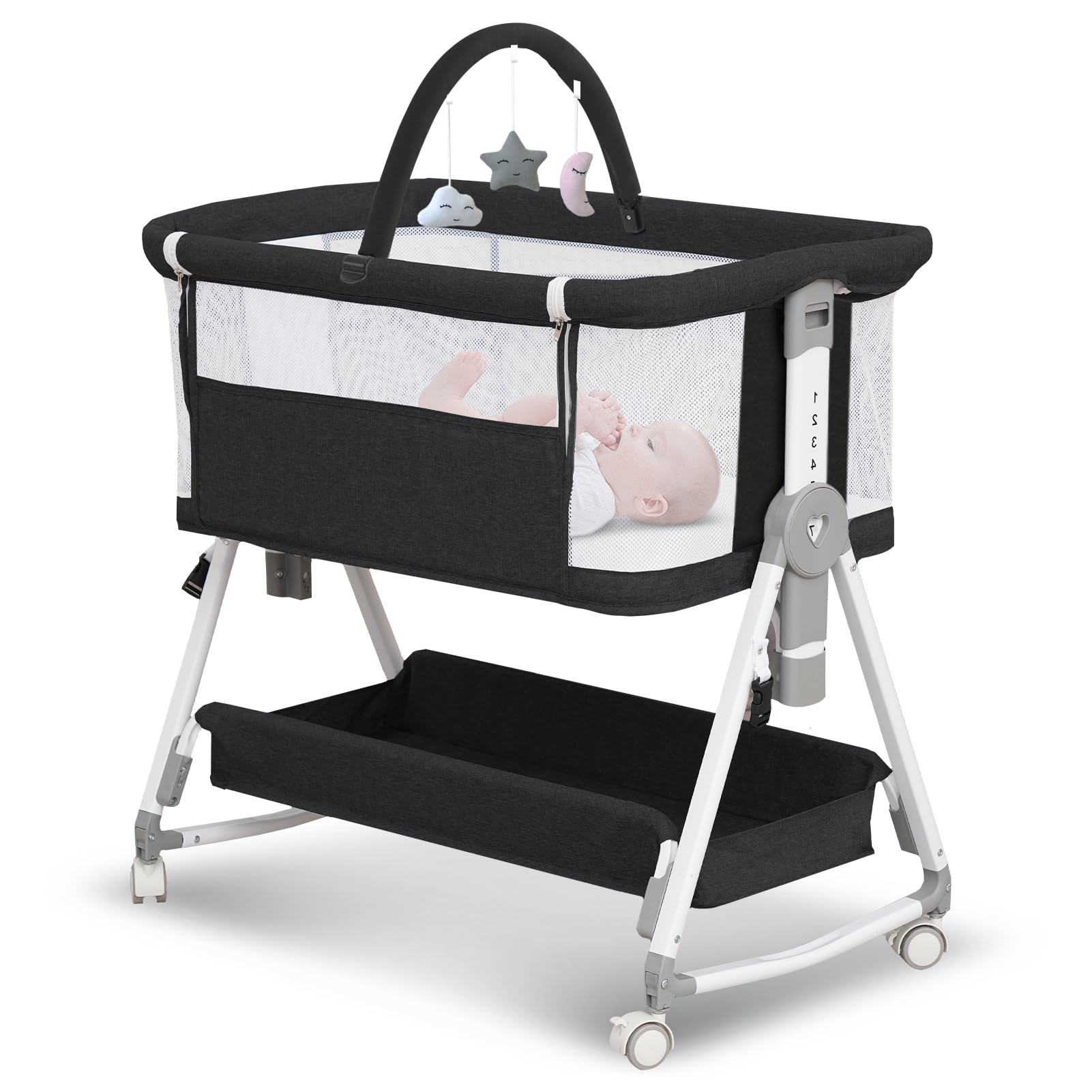 MEICHYUN 3-in-1 bassinet standalone for bedside or nursery use.