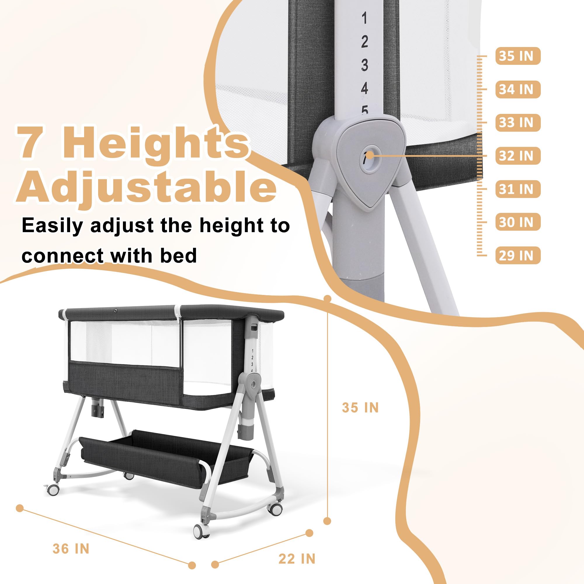 MEICHYUN 4-sided mesh bassinet with breathable visibility.
