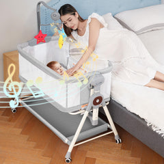 MEICHYUN baby bassinet gray side view for easy bedside access