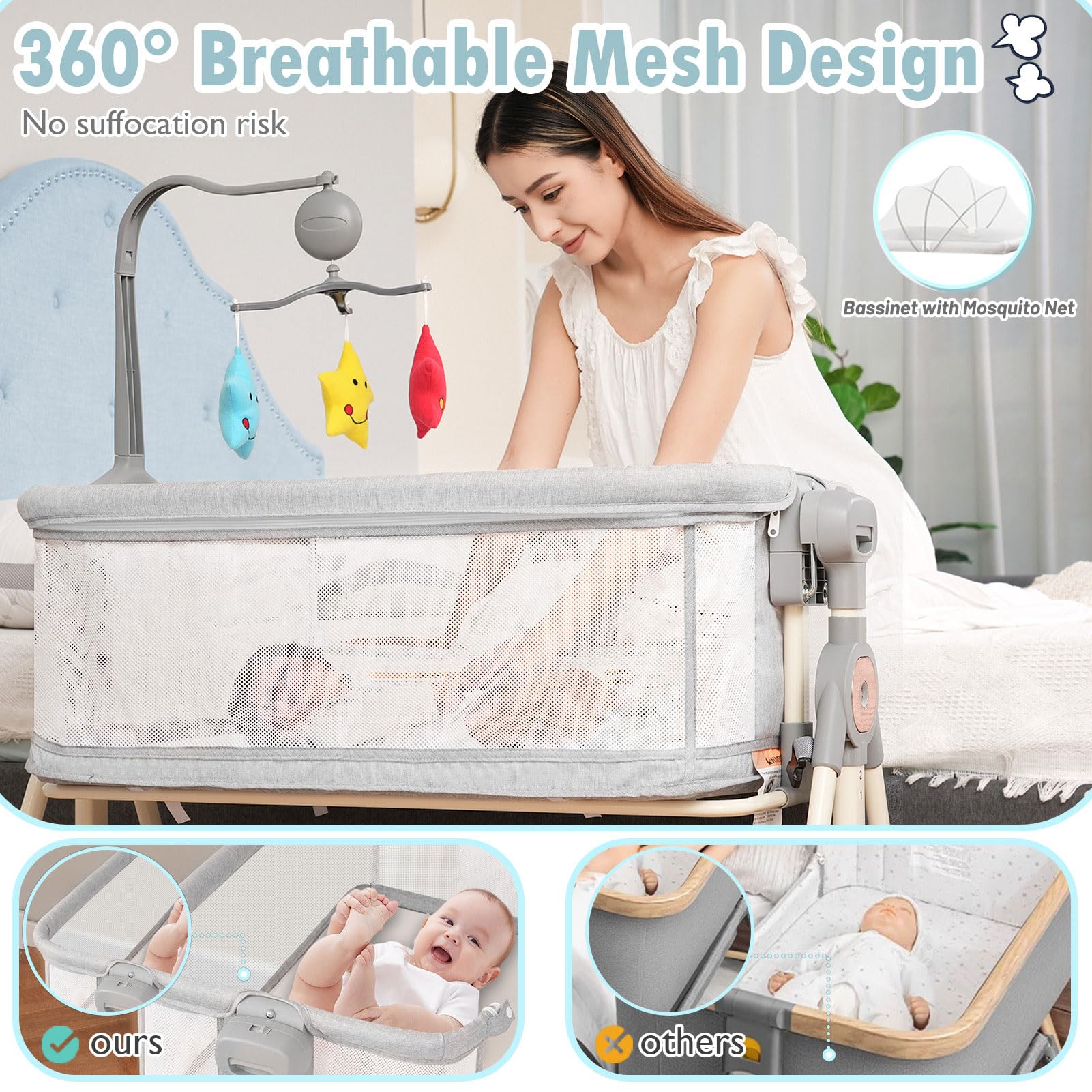 MEICHYUN baby bassinet with musical toys to softly entertain