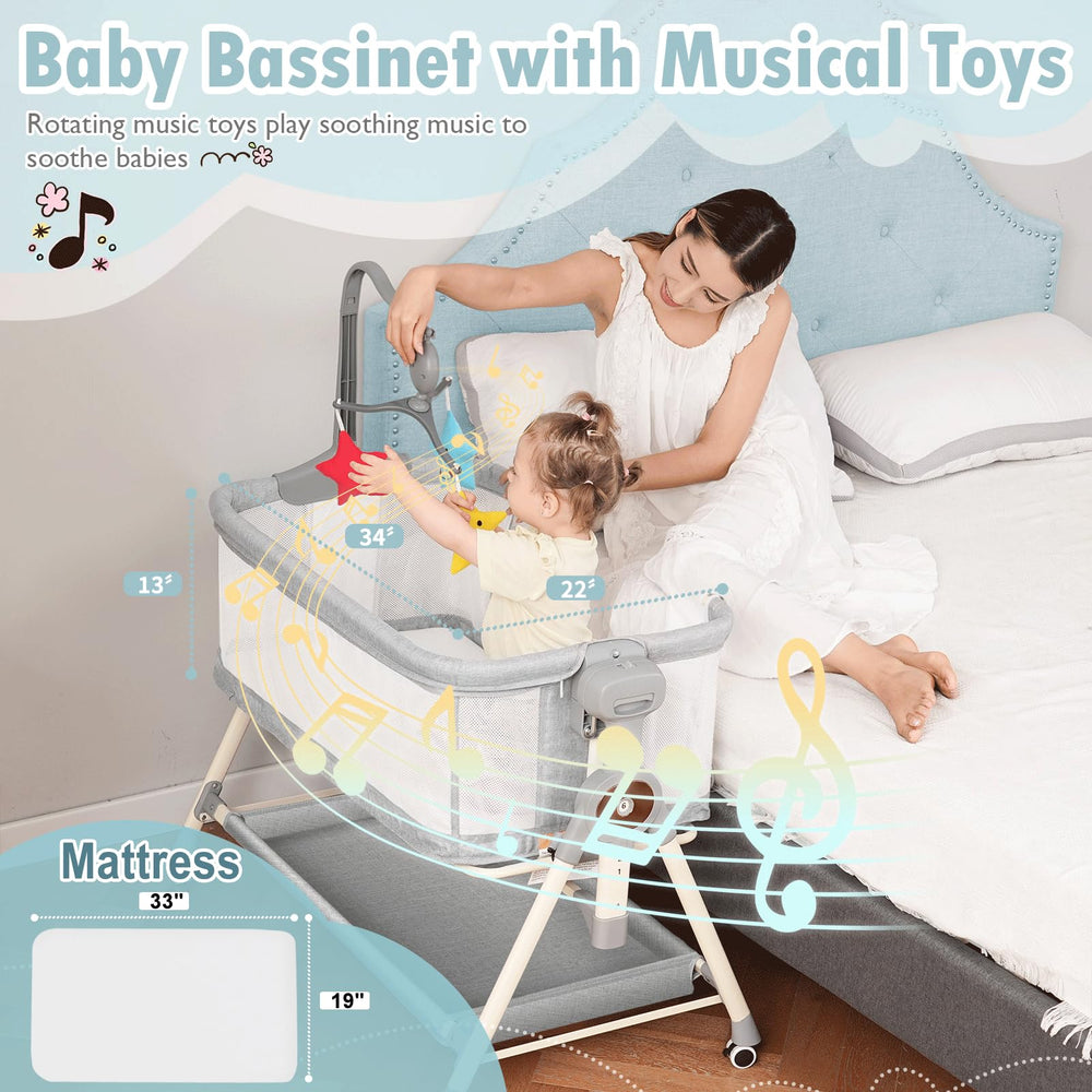 MEICHYUN bassinet height adjustable to six positions for bed alignment