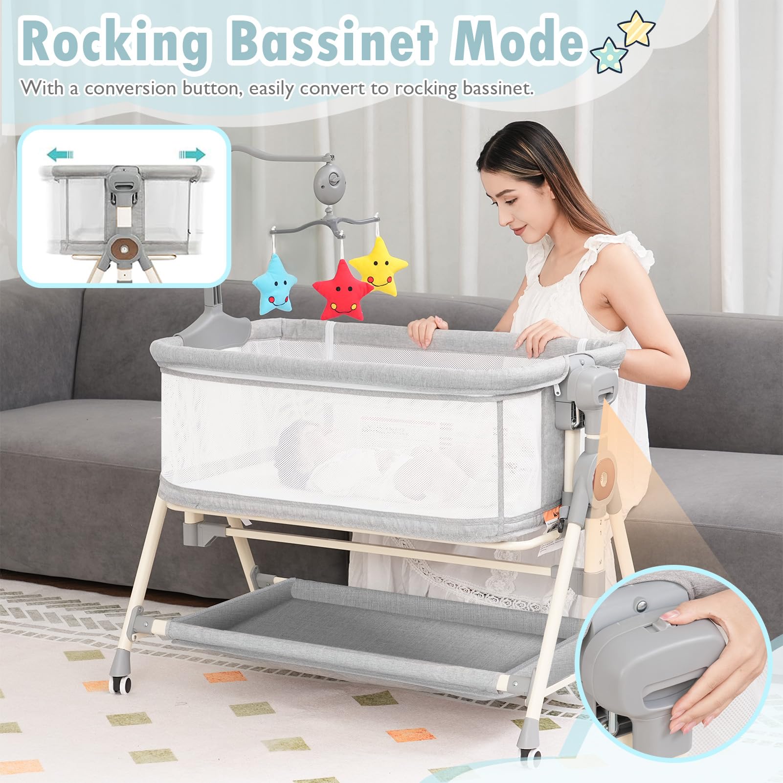 MEICHYUN rocking bassinet horizontal sway soothes fussiness at night