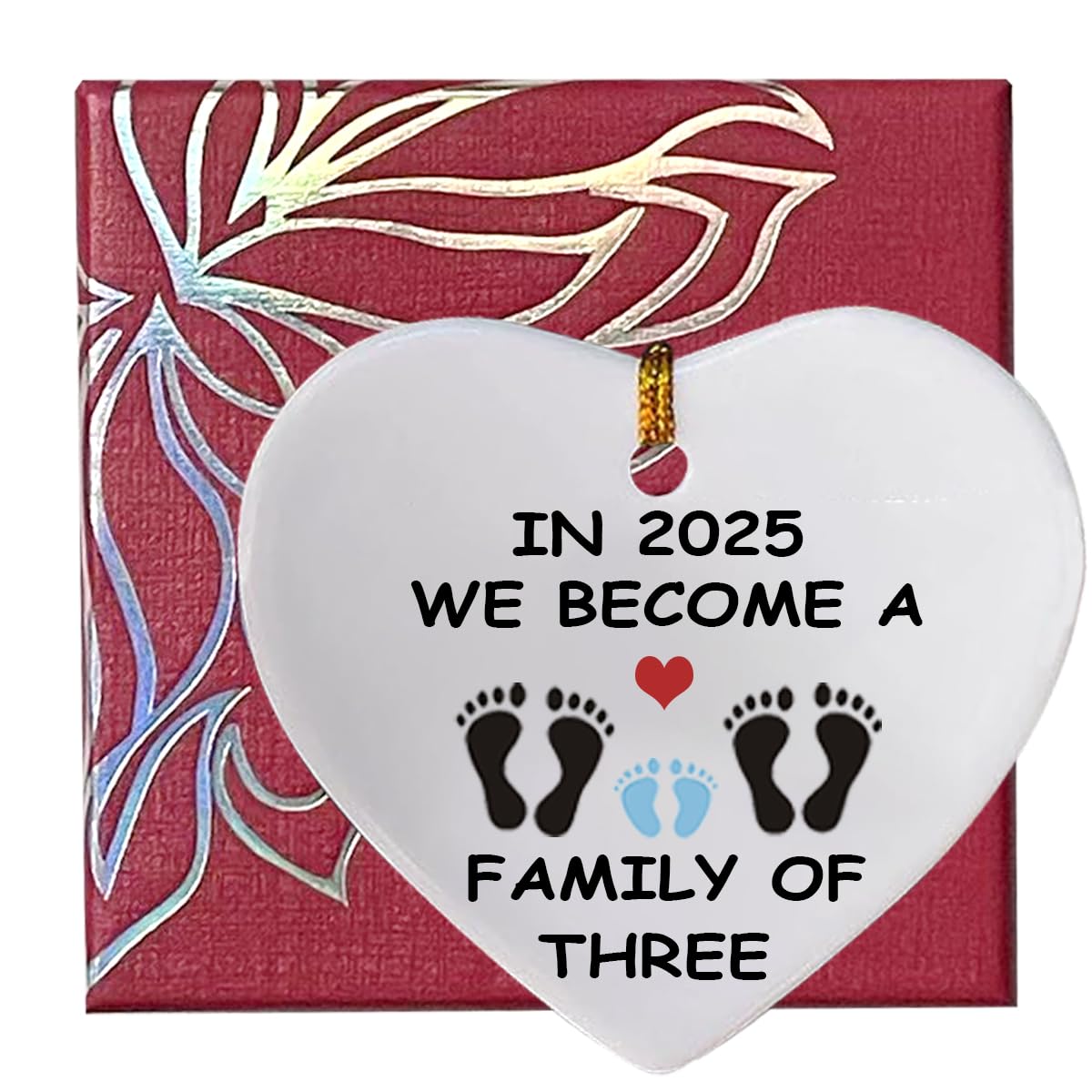 MeiFuJuW family of three ornament blue front view keepsake decor and gratitude gift