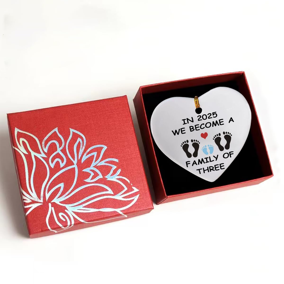 MeiFuJuW family of three ornament blue packaging display for gifting