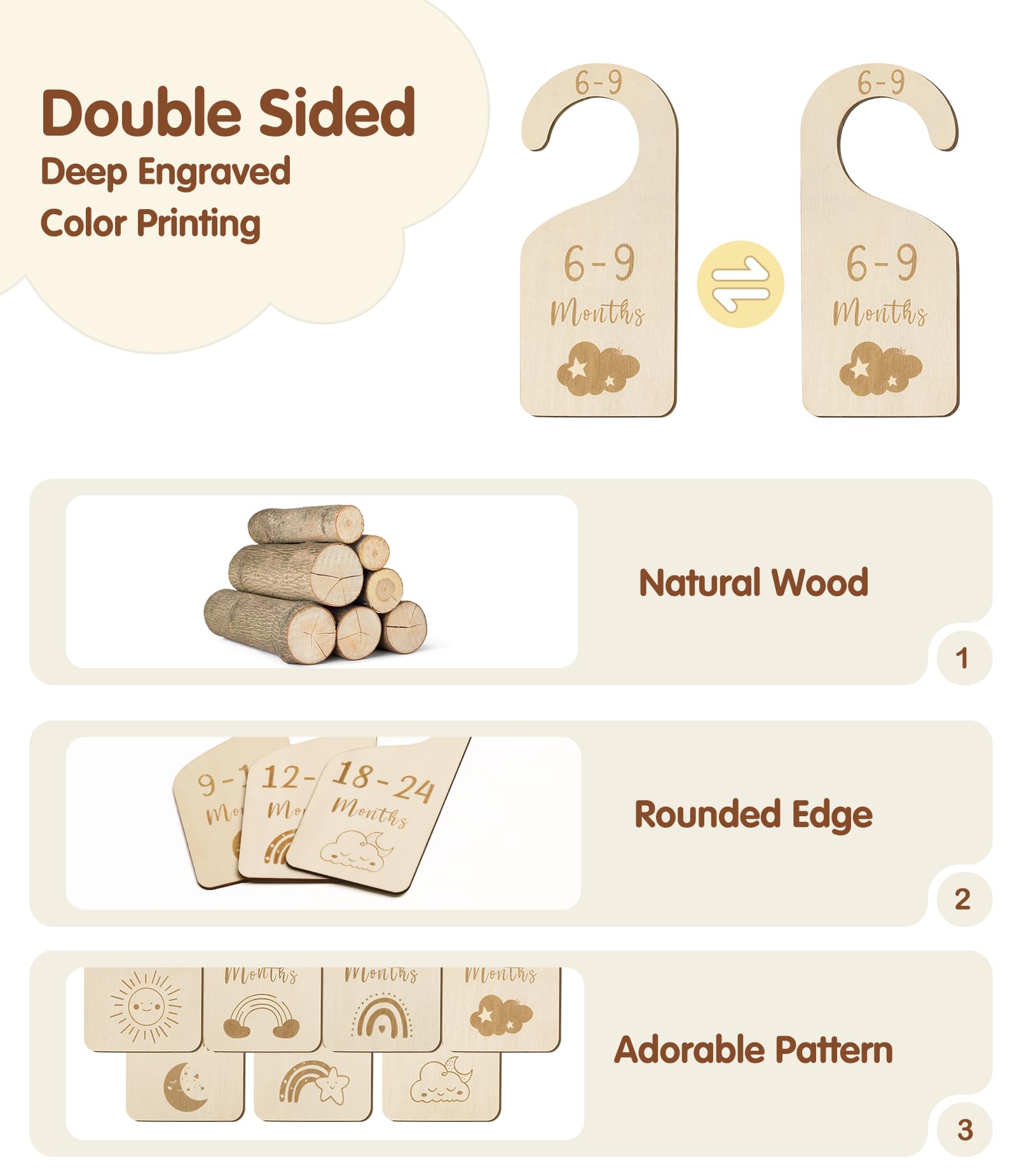 MEILIDY wooden dividers on a closet rod demonstrate steady organization.