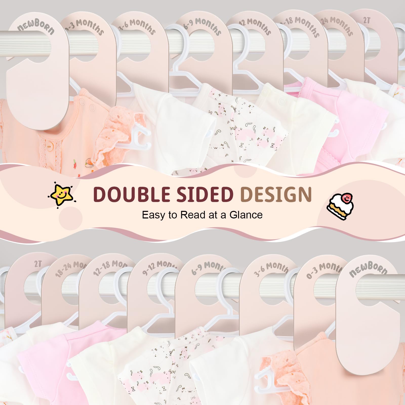 Meilidy baby closet dividers on rod allow smooth sliding for quick access.