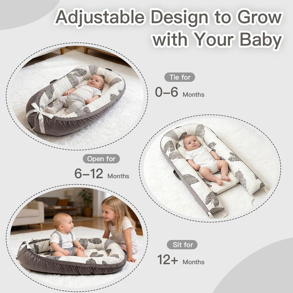 Meindoovm baby lounger adjustable buckle supports growth from newborn to 24 months.