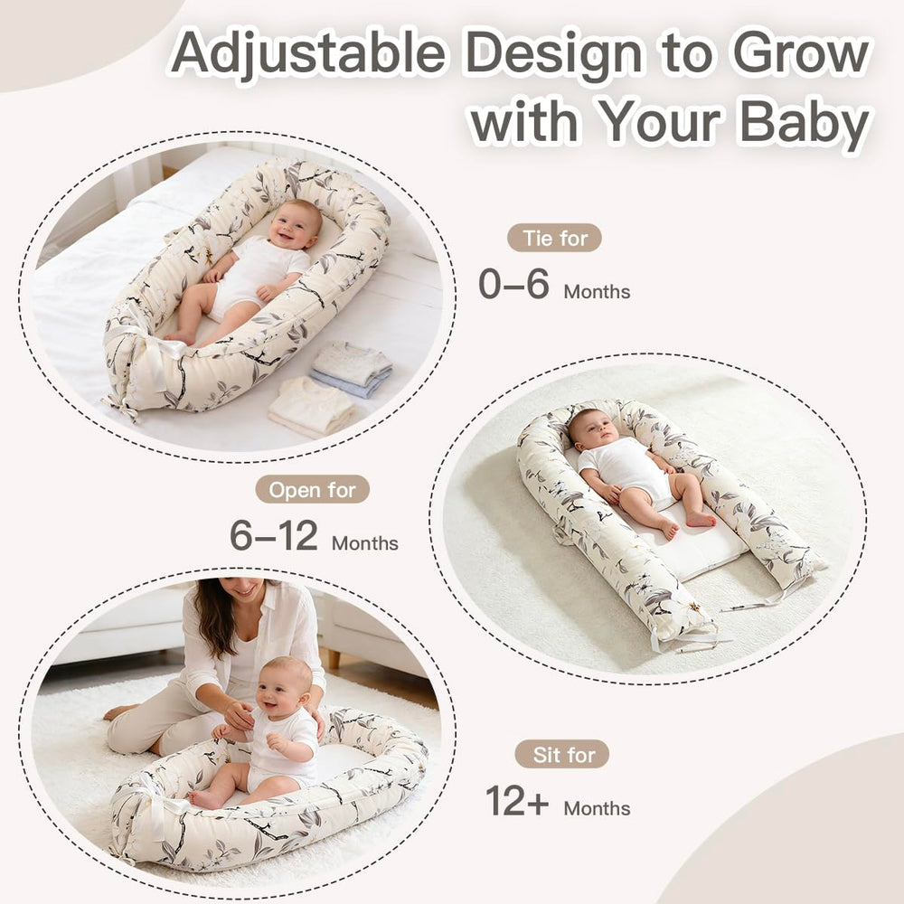 Meindoovm baby lounger breathable cotton ensures airflow for comfy daytime lounging.