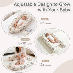 Meindoovm baby lounger breathable cotton ensures airflow for comfy daytime lounging.