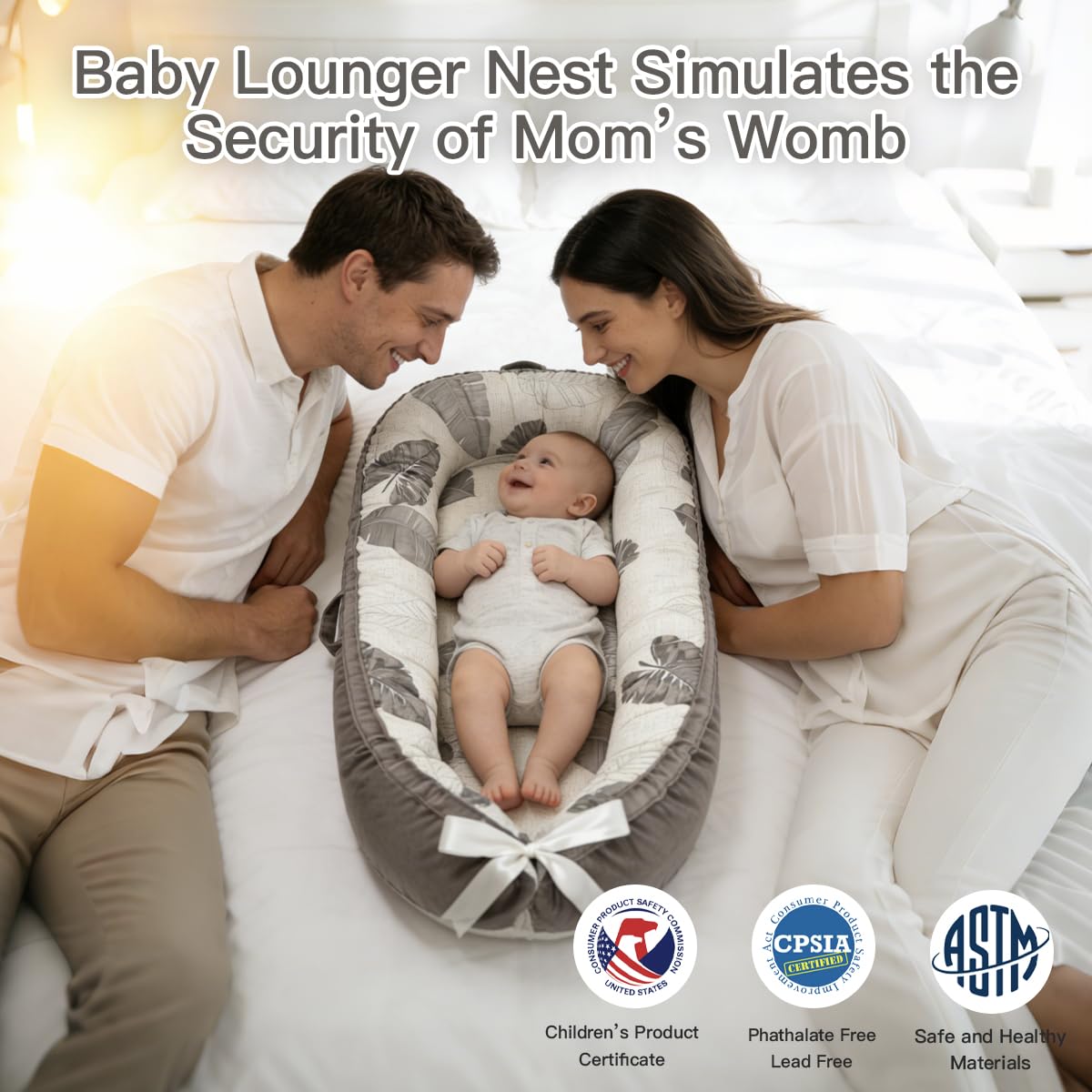 Meindoovm baby lounger portable with carry handles for on-the-go comfort.